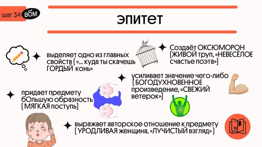 Что такое эпитет: определение понятия, суть и примеры в языке