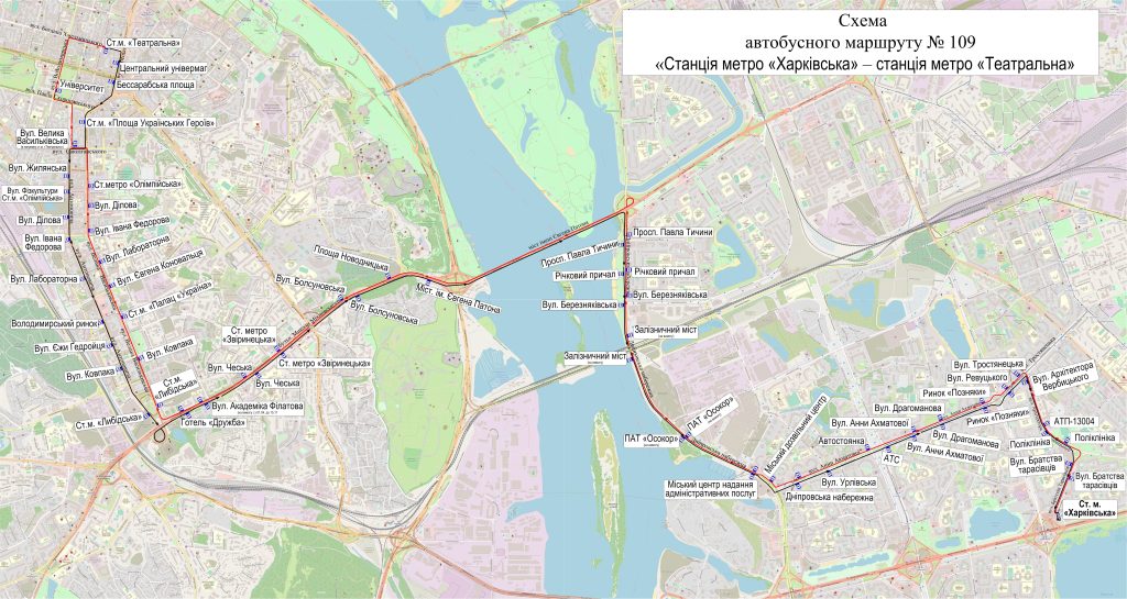 Автобус 109 в Києві – розклад, маршрут, зупинки, схема руху