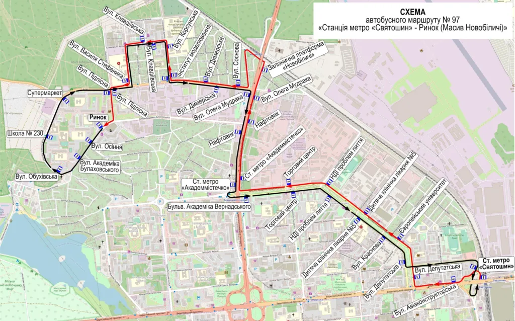 Автобус 97 в Києві – розклад, маршрут, зупинки, схема руху
